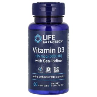 Life Extension, витамин D3 с Sea-Iodine, 125 мкг (5000 МЕ), 60 капсул
