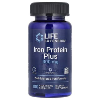 Life Extension, Iron Protein Plus, IronAid, железо плюс белок, 300 мг, 100 растительных капсул