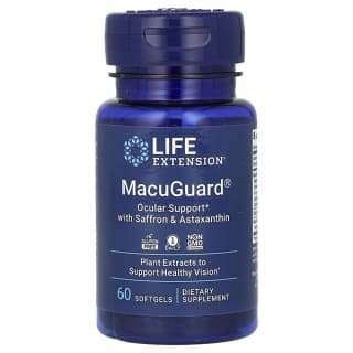 Life Extension, MacuGuard, поддержка зрения с шафраном и астаксантином, 60 капсул