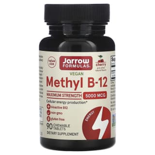 Jarrow Formulas, веганский метил B12, максимальная эффективность, со вкусом вишни, 5000 мкг, 90 жевательных таблеток