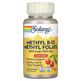 Solaray, Метил B12, метилфолат, натуральная вишня, 60 пастилок