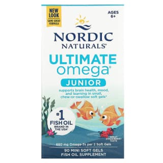 Nordic Naturals, Ultimate Omega Junior, омега для детей от 6 лет, со вкусом клубники, 90 мини-капсул (340 мг в 1 капсуле)