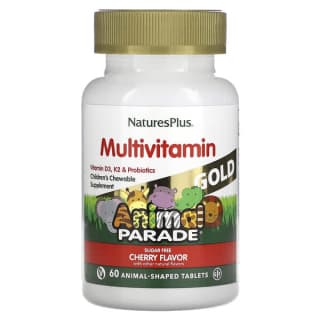 NaturesPlus, Animal Parade Gold, мультивитаминная добавка для детей, вишня, 60 таблеток в форме животных